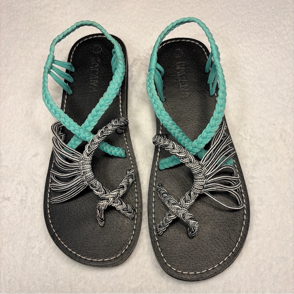 Black Sandals with Mint Braided Straps